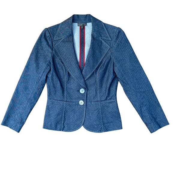 Retro Fitted Striped Denim White Stitch Women's Blazer by Classique Entier (8P) - Picture 1 of 7